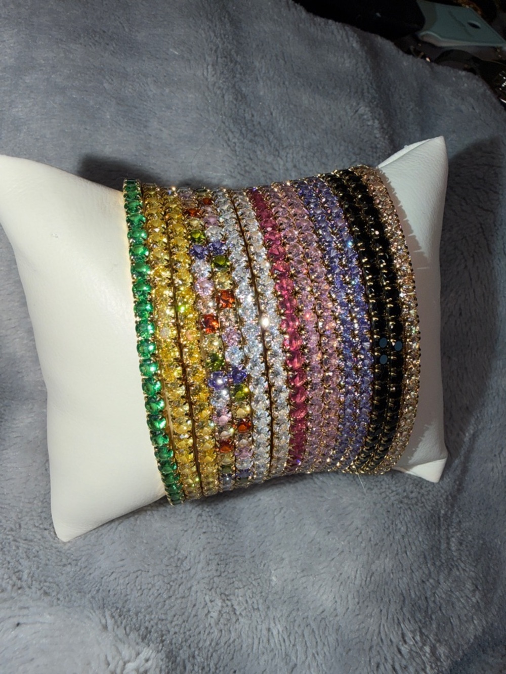 Stainless Steel Stretchy Gold Tone Tennis Bracelet - Picture 2 of 3